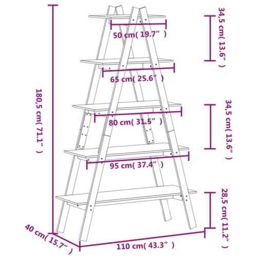 Polica s 5 razina u A-obliku 110x40x180,5 cm masivna borovina - Prirodna 1 Cijena