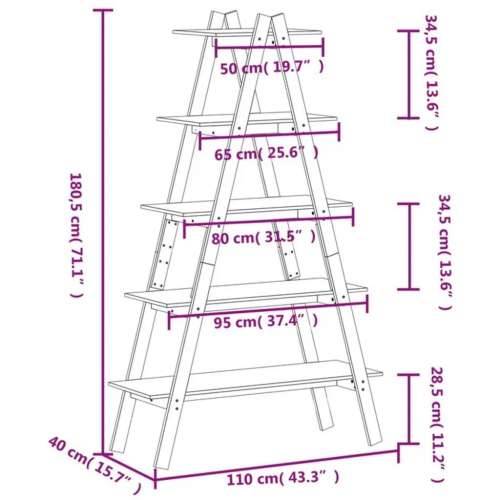 Polica s 5 razina u A-obliku 110x40x180,5 cm masivna borovina - Bijela 1 Cijena