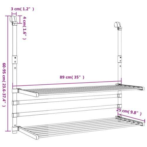 Stalak za sušenje za balkon 89 x 25 x (60 - 95) cm aluminijski - 89 x 25 x 95 cm Cijena
