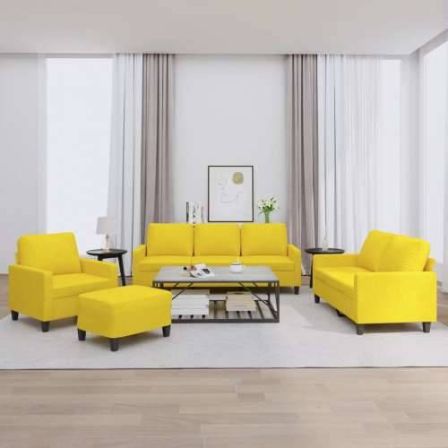 4-dijelni set sofa s jastucima svjetložuti od tkanine - Svjetložuta s jastučićima i tabureom Cijena