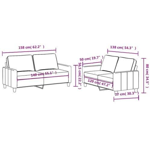 2-dijelni set sofa s jastucima crni od tkanine - Crna s jastučićima Cijena