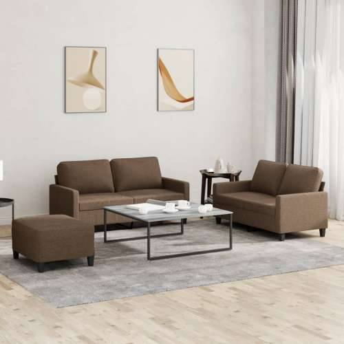 3-dijelni set sofa s jastucima smeđi od tkanine - Smeđa s jastučićima i tabureom Cijena