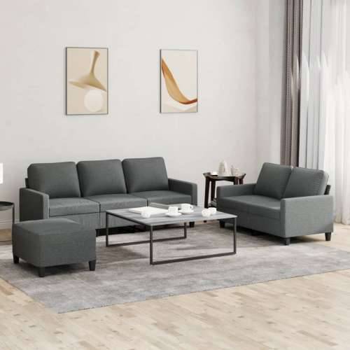 3-dijelni set sofa s jastucima tamnosivi od tkanine - Tamno siva s jastučićima i tabureom Cijena