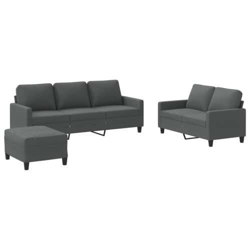3-dijelni set sofa s jastucima tamnosivi od tkanine - Tamno siva s jastučićima i tabureom Cijena
