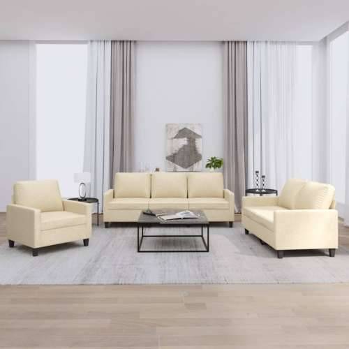 3-dijelni set sofa s jastucima krem od tkanine - Krema s jastučićima Cijena