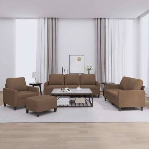 4-dijelni set sofa s jastucima smeđi od tkanine - Smeđa s jastučićima i tabureom Cijena