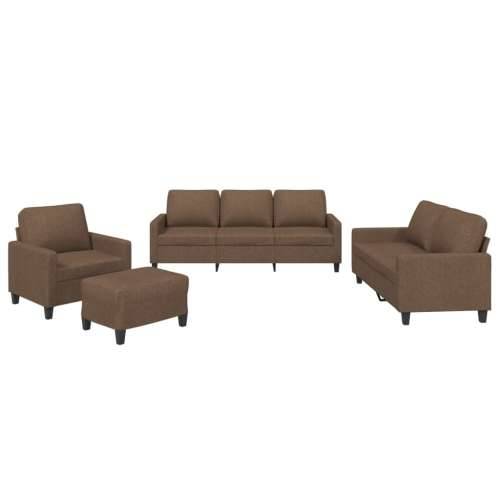 4-dijelni set sofa s jastucima smeđi od tkanine - Smeđa s jastučićima i tabureom Cijena