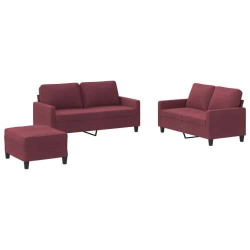 3-dijelni set sofa s jastucima crvena boja vina od tkanine - boja crnog vina s jastučićima i tabureom Cijena