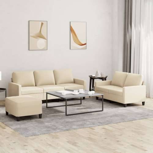 3-dijelni set sofa s jastucima krem od tkanine - Krema s jastučićima i tabureom Cijena