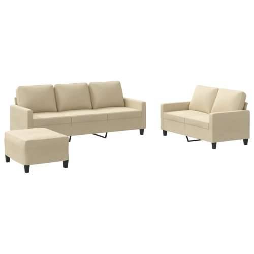 3-dijelni set sofa s jastucima krem od tkanine - Krema s jastučićima i tabureom Cijena