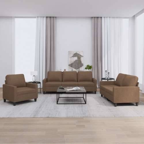 3-dijelni set sofa s jastucima smeđi od tkanine - Smeđa s jastučićima Cijena