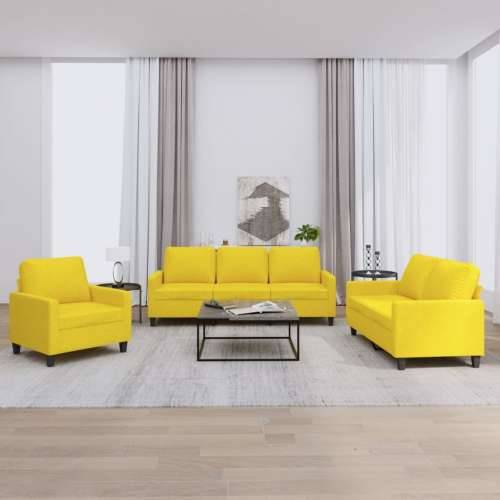 3-dijelni set sofa s jastucima svjetložuti od tkanine - Svjetložuta s jastučićima Cijena