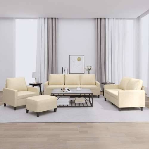 4-dijelni set sofa s jastucima krem od tkanine - Krema s jastučićima i tabureom Cijena
