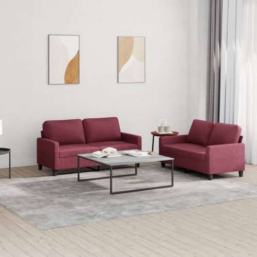 2-dijelni set sofa s jastucima crvena boja vina od tkanine - boja crnog vina s jastučićima Cijena