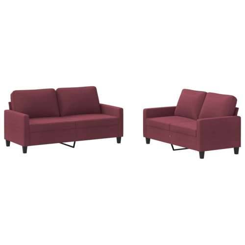 2-dijelni set sofa s jastucima crvena boja vina od tkanine - boja crnog vina s jastučićima Cijena