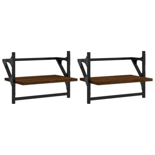 Zidne police s prečkama 2 kom smeđa boja hrasta 40 x 25 x 30 cm - Smeđi hrast 40 x 25 x 30 cm 2 1 Cijena
