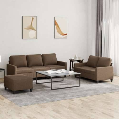 3-dijelni set sofa s jastucima smeđi od tkanine - Smeđa s jastučićima i tabureom Cijena