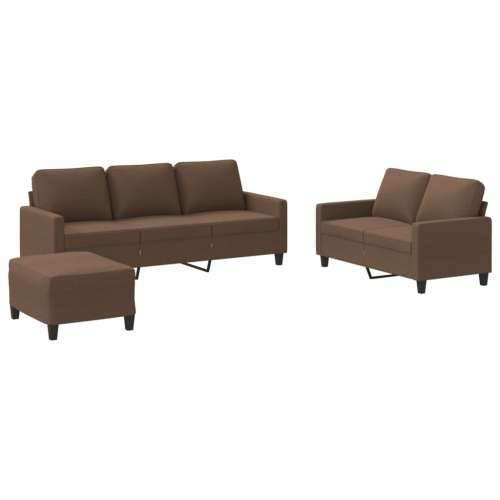 3-dijelni set sofa s jastucima smeđi od tkanine - Smeđa s jastučićima i tabureom Cijena