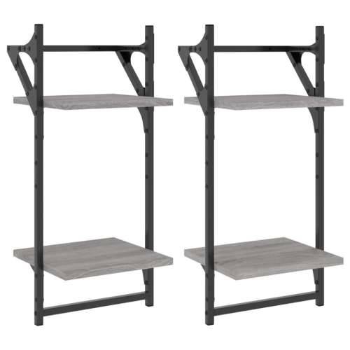 Zidne police 2 razine s prečkama 2 kom boja hrasta 30x25x65 cm - Sivi hrast sonoma 30 x 25 x 65 cm 2 1 Cijena