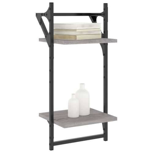 Zidne police 2 razine s prečkama 2 kom boja hrasta 30x25x65 cm - Sivi hrast sonoma 30 x 25 x 65 cm 2 1 Cijena