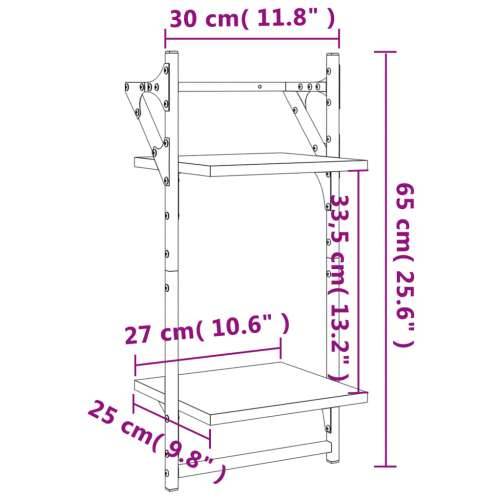 Zidne police 2 razine s prečkama 2 kom boja hrasta 30x25x65 cm - Sivi hrast sonoma 30 x 25 x 65 cm 2 1 Cijena