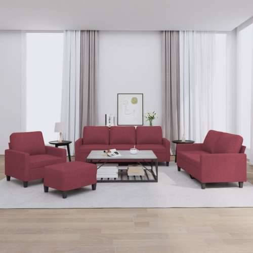 4-dijelni set sofa s jastucima crvena boja vina od tkanine - boja crnog vina s jastučićima i tabureom Cijena