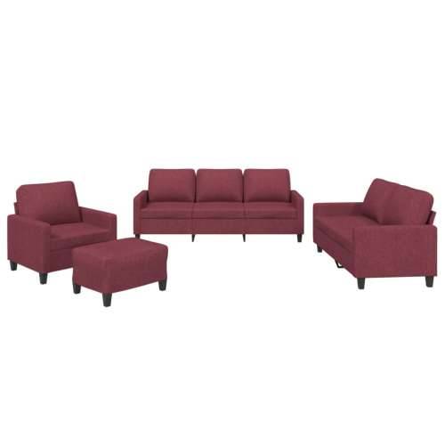 4-dijelni set sofa s jastucima crvena boja vina od tkanine - boja crnog vina s jastučićima i tabureom Cijena