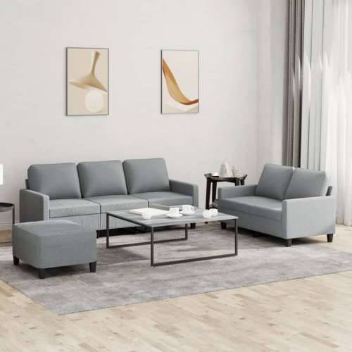 3-dijelni set sofa s jastucima svjetlosivi od tkanine - Svjetlosiva s jastučićima i tabureom Cijena