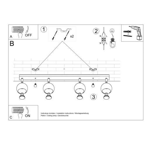 Stropna lampa OCULARE 4L crna Cijena