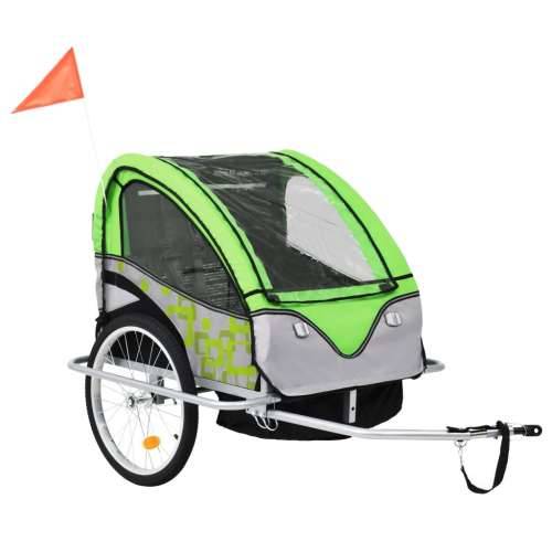 2-u-1 prikolica za bicikl i kolica zeleno-siva