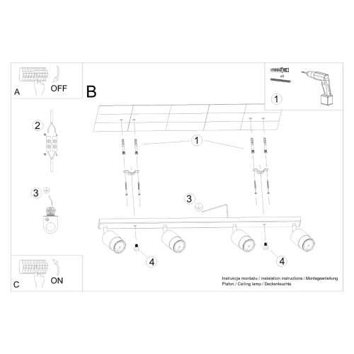 Stropna lampa NERO 4 crna/krom Cijena