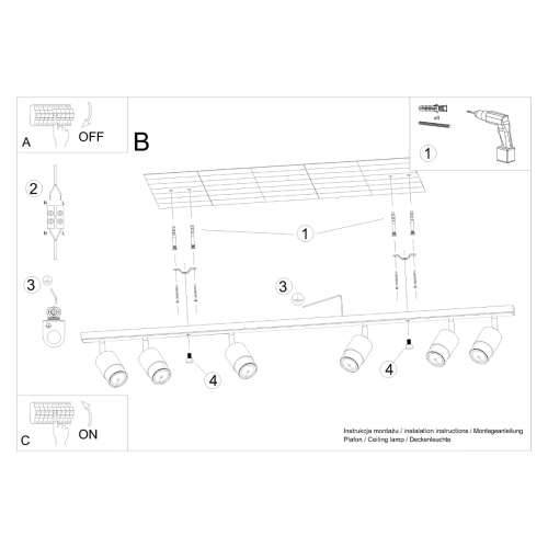 Stropna lampa NERO 6 crna/krom Cijena