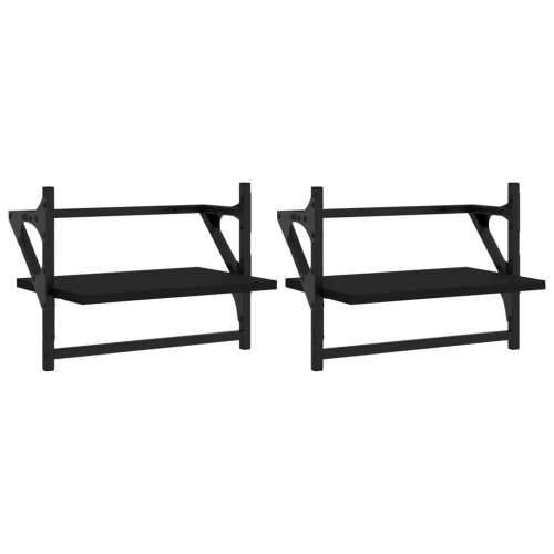 Zidne police s prečkama 2 kom crne 40x25x30 cm - Crna 40 x 25 x 30 cm 2 1 Cijena