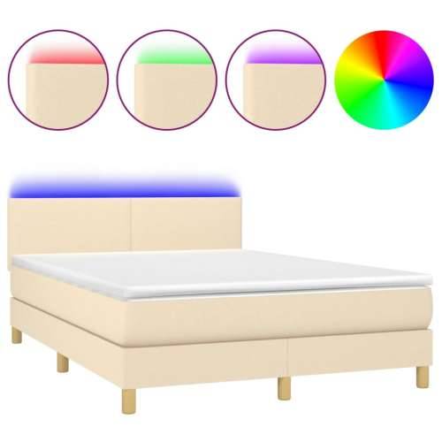 Krevet box spring s madracem LED krem 140x190 cm od tkanine Cijena