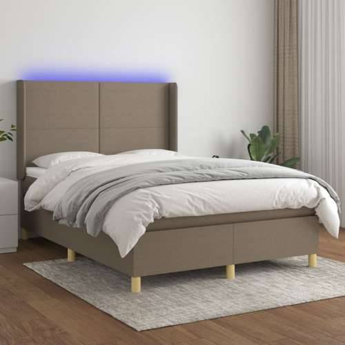 Krevet box spring s madracem LED smeđesivi 140x190 cm tkanina - Sivo-smeđa 140 x 190 cm Gladak dizajn Cijena