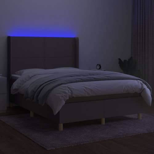 Krevet box spring s madracem LED smeđesivi 140x190 cm tkanina - Sivo-smeđa 140 x 190 cm Gladak dizajn Cijena