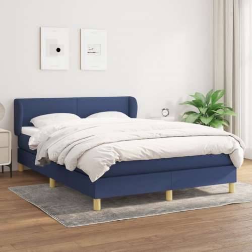 Krevet s oprugama i madracem plavi 140 x 190 cm od tkanine - Plava 140 x 190 cm Gladak dizajn Cijena