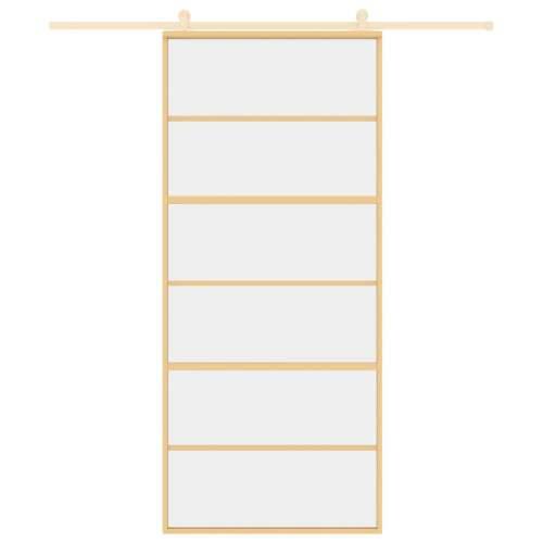 Klizna vrata zlatna 90 x 205 cm prozirno staklo ESG i aluminij - Zlatno 90 x 205 cm 1 5 vodoravnih šipki Cijena