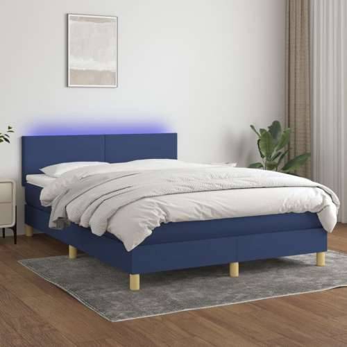 Krevet box spring s madracem LED plavi 140x190 cm od tkanine - Plava 140 x 190 cm Gladak dizajn Cijena