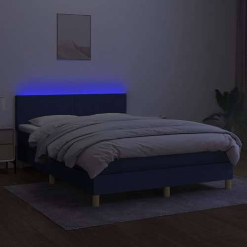 Krevet box spring s madracem LED plavi 140x190 cm od tkanine - Plava 140 x 190 cm Gladak dizajn Cijena