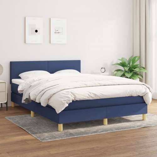 Krevet s oprugama i madracem plavi 140 x 190 cm od tkanine - Plava 140 x 190 cm Gladak dizajn Cijena