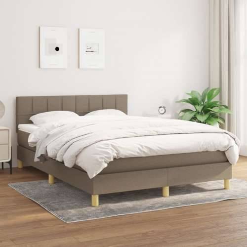 Krevet s oprugama i madracem smeđesivi 140 x 190 cm od tkanine - Sivo-smeđa 140 x 190 cm Blok s kvadratima Cijena