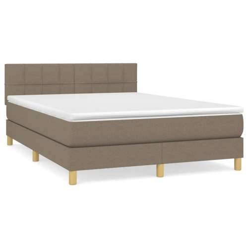 Krevet s oprugama i madracem smeđesivi 140 x 190 cm od tkanine - Sivo-smeđa 140 x 190 cm Blok s kvadratima Cijena
