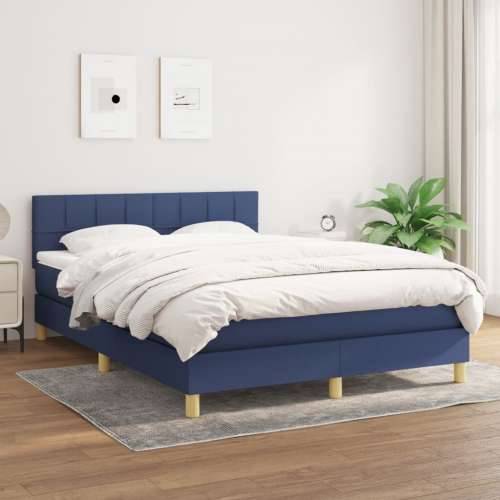 Krevet s oprugama i madracem plavi 140 x 190 cm od tkanine - Plava 140 x 190 cm Blok s kvadratima Cijena