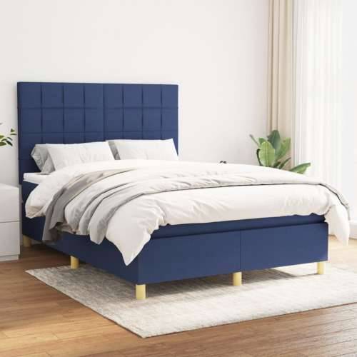 Krevet s oprugama i madracem plavi 140 x 190 cm od tkanine - Plava 140 x 190 cm Blok s kvadratima Cijena