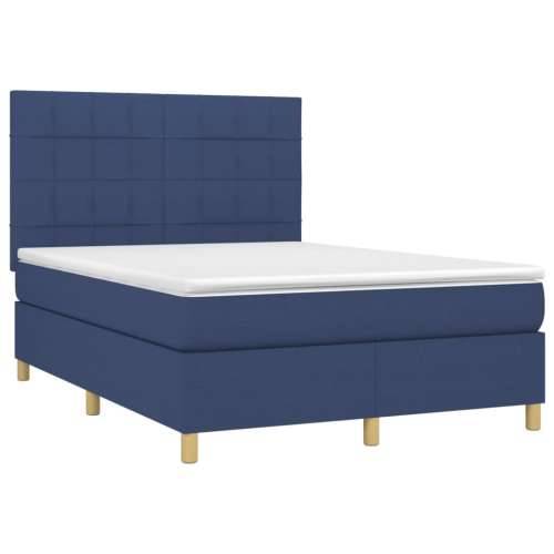 Krevet s oprugama i madracem plavi 140 x 190 cm od tkanine - Plava 140 x 190 cm Blok s kvadratima Cijena