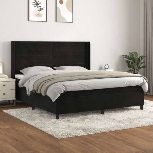 Krevet s oprugama i madracem crni 180x200 cm baršunasti - Crna 180 x 200 cm vodoravne pruge Cijena