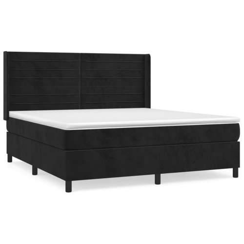 Krevet s oprugama i madracem crni 180x200 cm baršunasti - Crna 180 x 200 cm vodoravne pruge Cijena