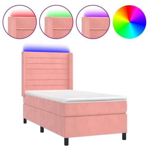 Krevet box spring s madracem LED ružičasti 90x190 cm baršunasti - Ružičasta 90 x 190 cm vodoravne pruge Cijena