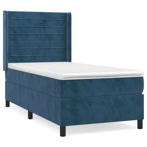 Box spring krevet s madracem tamnoplavi 90x200 cm baršunasti - Tamno plava 90 x 200 cm vodoravne pruge Cijena